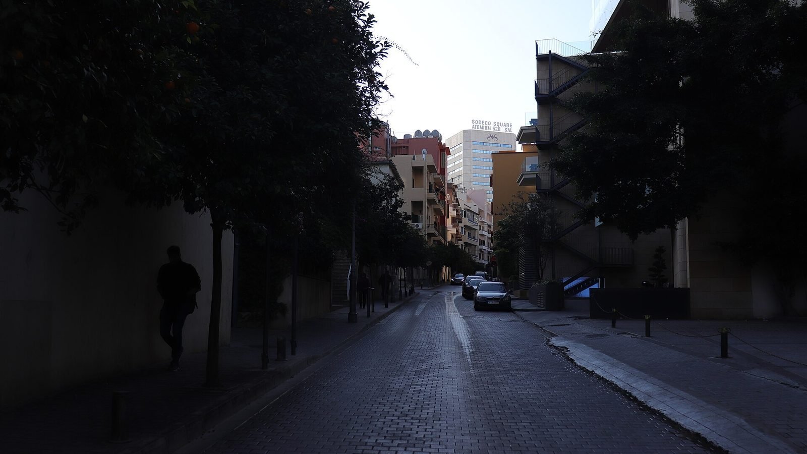 Rue Monot in the morning, looking East towards Sodeco Square.