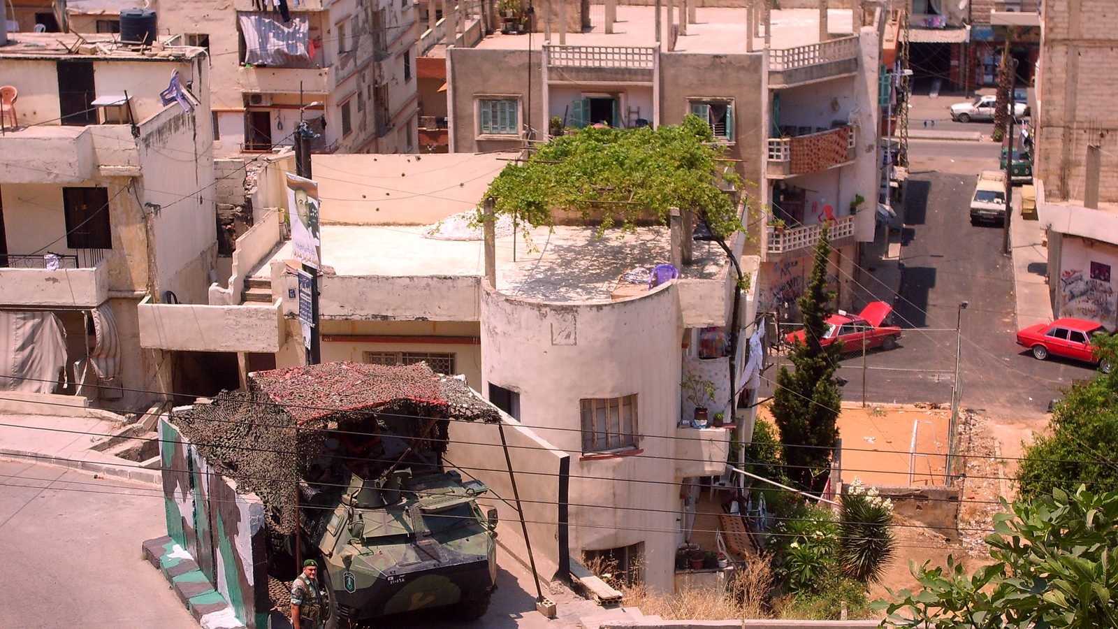 A Lebanese army armoured vehicle on a street in Tripoli