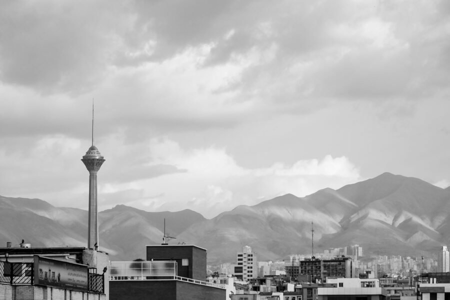 The Tehran skyline against the Alborz mountains.