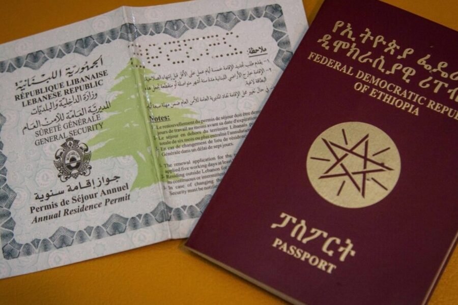 An Ethiopian passport and a Lebanese annual residence permit.